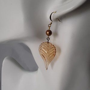 Glass Leaves & Freshwater Pearl Artisan GP FH Earrings Original Design Handmade